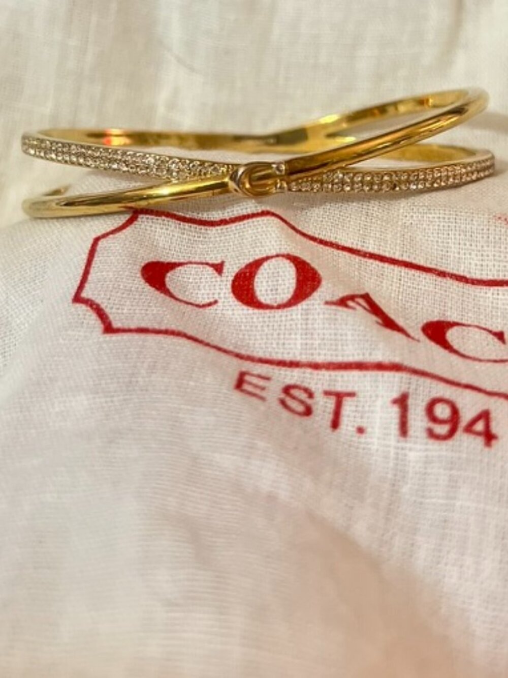 Coach Signature Pave Crystal Hinged Bangle Gold F87946 NWOT